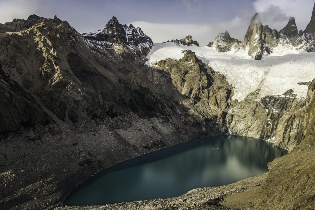 Laguna Sucia and Fitz Roy mountain range in Los Glaciares National Park, Patagonia, Argentina