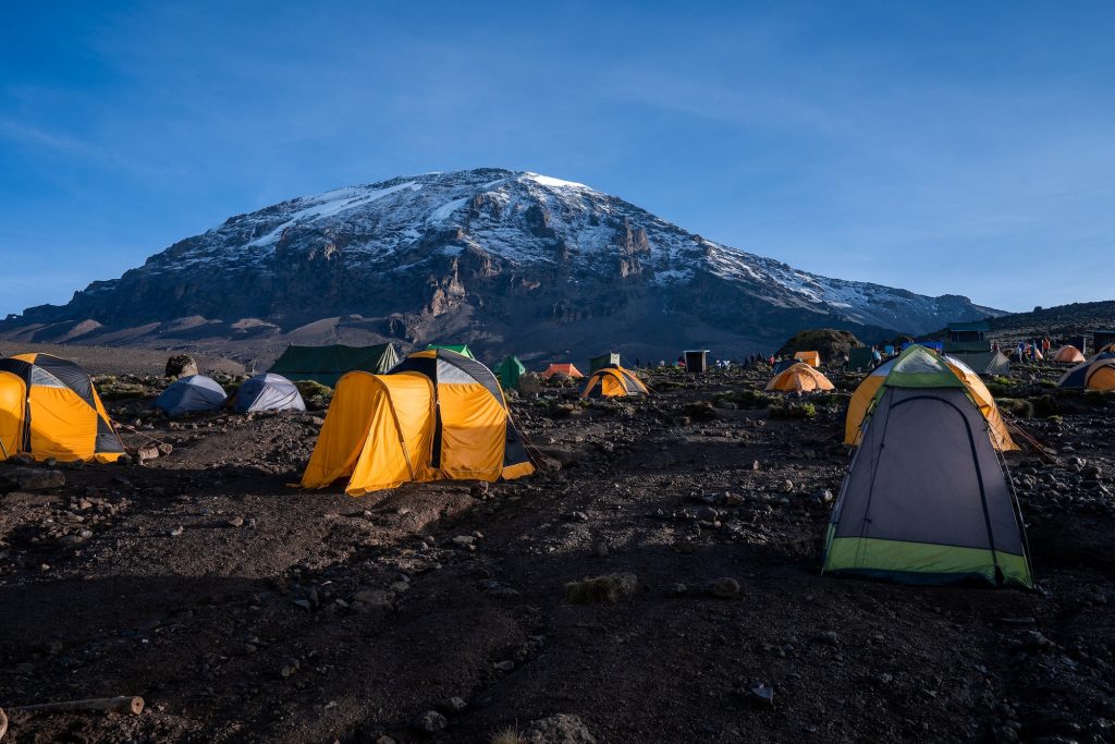 Tents in a camping site near Kilimanjaro mountain in Tanzania